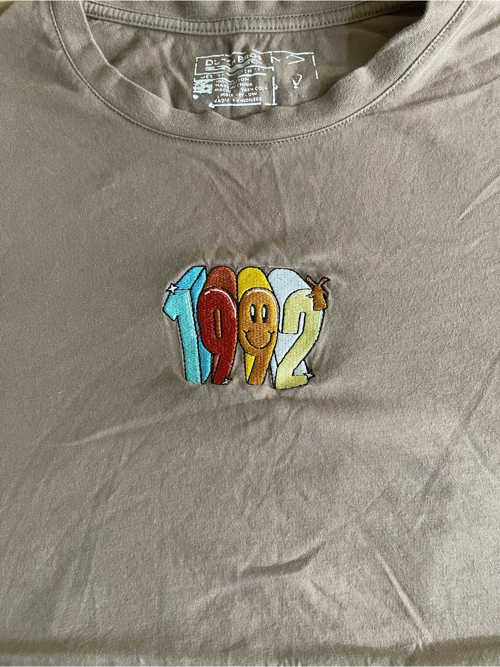 Dutch Bros Brown Short Sleeve Tee with Colorful 1992 Embroidered Graphic